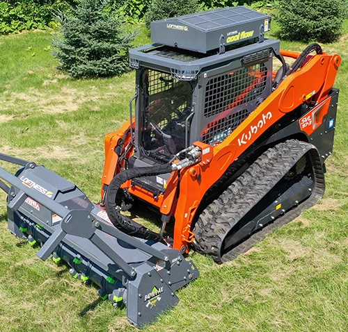 Loftness Cool Flow and Battle Ax shown on a Kubota SVL97-3