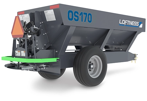 Rear back view of the Loftness Updated Orchard Fertilizer Spreader