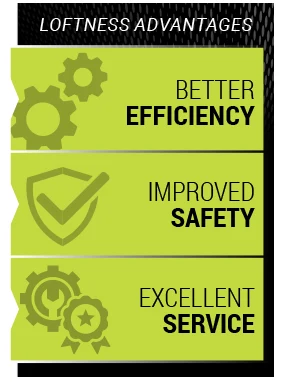 List of Loftness advantages: Better Efficiency, Improved Safety. Excellent Service.