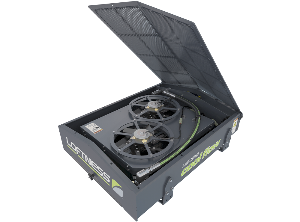 Rendering showing the Cool Flow hydraulic cooler inside cooling fans
